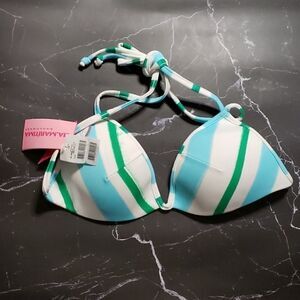 NWT Blue/Green/white Striped Bikini Top - L